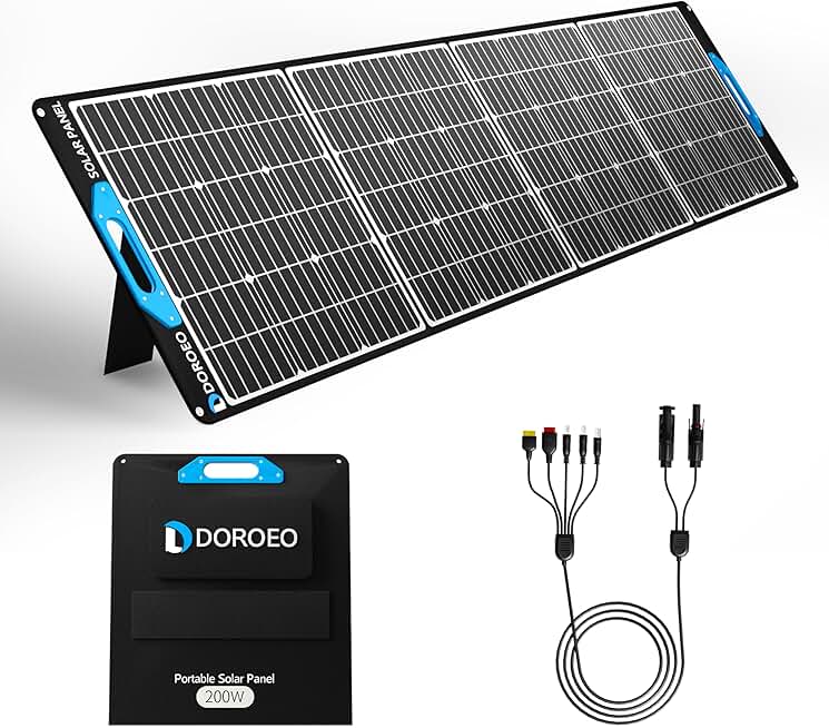 200W Portable Solar Panel for Power Station, Foldable Solar Panel w/4 Kickstands, Waterproof Solar Panel with XT60 Anderson 19V DC Output, Solar Panel Charger for Outdoor RV Camper Blackout