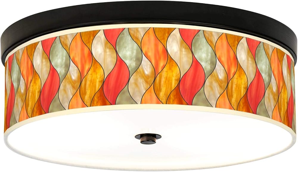 Flame Mosaic Giclee Energy Efficient Bronze Ceiling Light with Print Shade