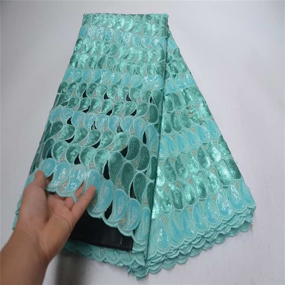 5 Yards Embroidery African French Net Lace Fabric Swiss Voile Guipure Mesh Tulle Sequins Cloth OLP-874