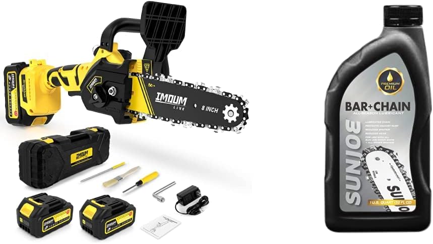 IMOUMLIVE Brushless Mini Chainsaw 8-Inch & Sun Joe SWJ-OIL Premium Bar, Chain and Sprocket Oil, All Season Chainsaw Chain Lubrication, 1-Quart