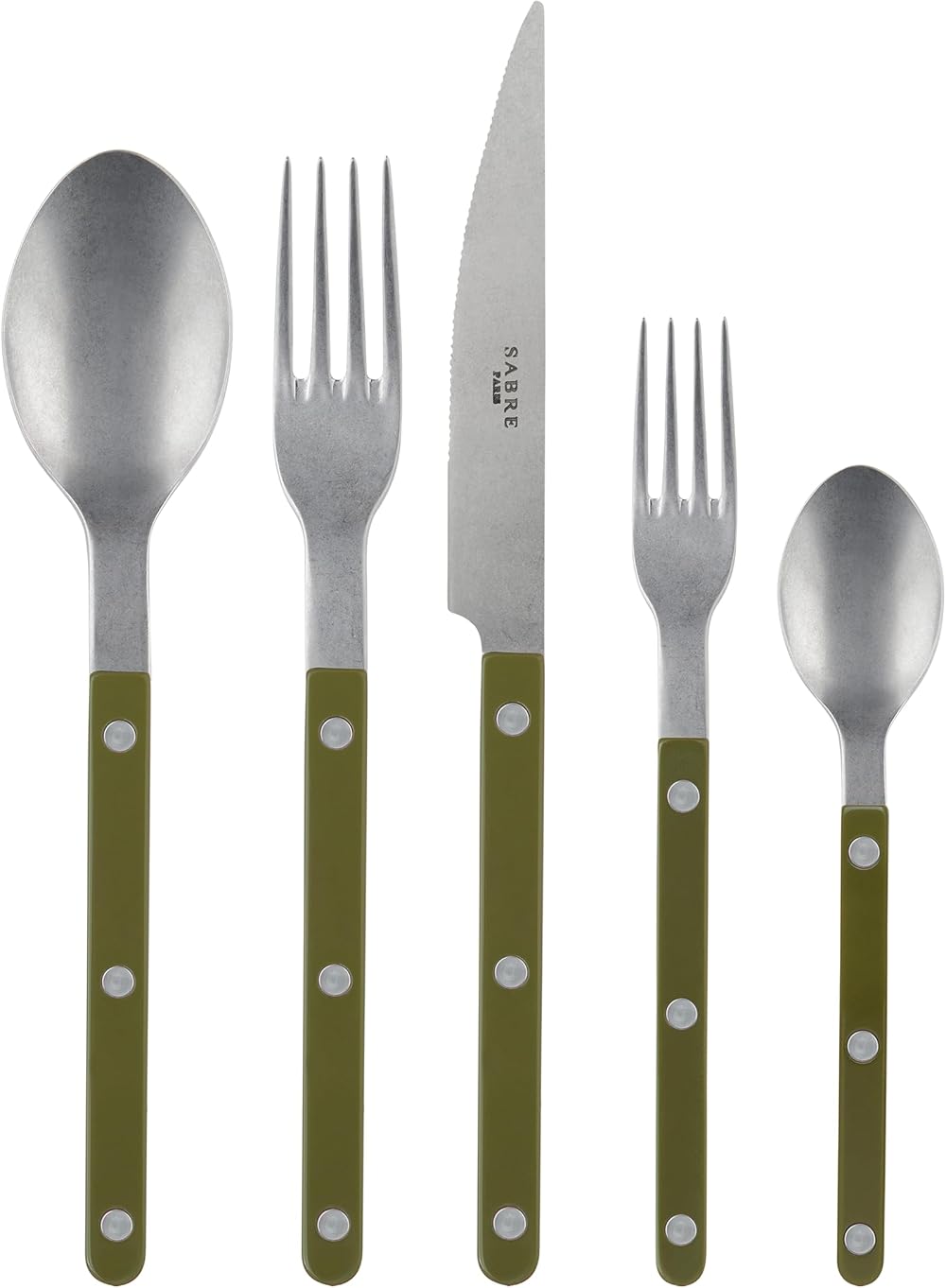 20-Piece Flatware Set For 4 - Bistrot Vintage Collection - Knives, Forks, Soup Spoons, Teaspoons & Dessert Forks - Stainless Steel & Nylon - Dishwasher Safe - Fern Green - Mat Finish
