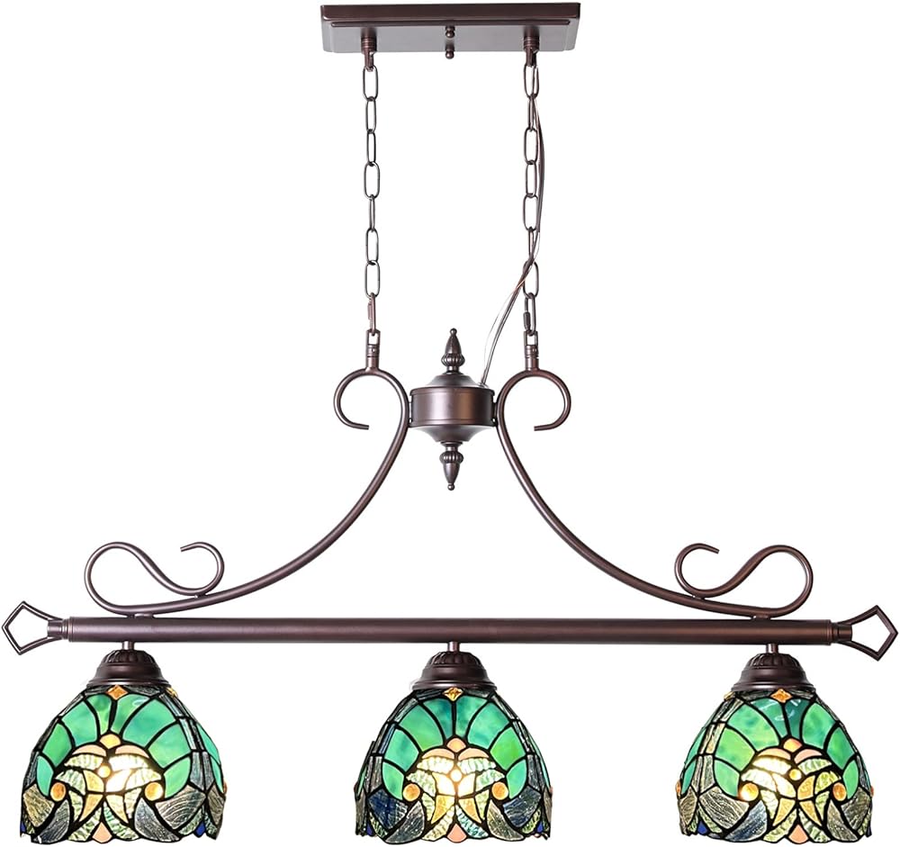 Tiffany Pool Table Lights Hanging Chandelier 3 Lights Stained glass Pendant Lighting Fixtures for Dining Room Kitchen Island Gameroom Bars