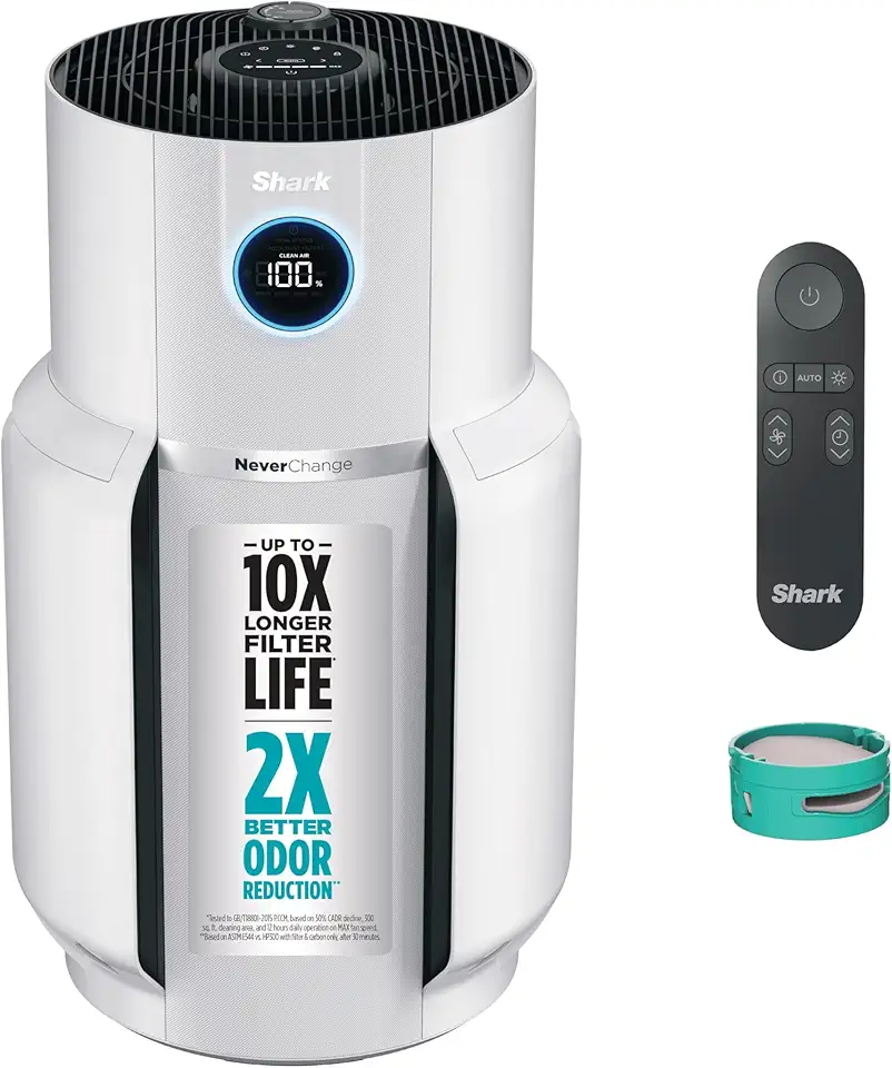 Shark HP302 NeverChange Air Purifier MAX, 5-Year Filter, Save $300+ in Filter Replacements, Whole Home, 1400 sq. ft., Odor Neutralizer Technology, Captures 99.98% of Particles, Dust, Smells, White