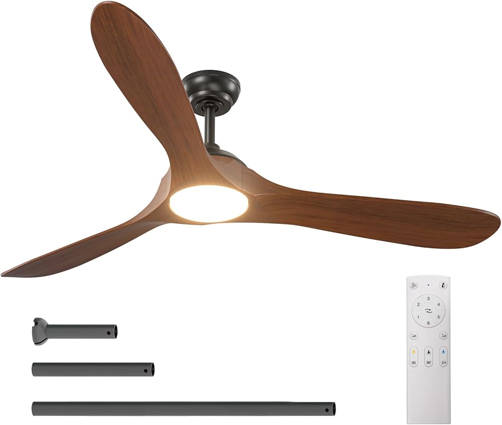 addlon Ceiling Fans with Lights, 60 Inch Indoor/Outdoor Ceiling Fan with Remote Control, Reversible, 3 Wood Blades, 6 Speeds, 3CCT Dimmable, Noiseless, Large Ceiling Fan for Patio, Gazebo, Farmhouse