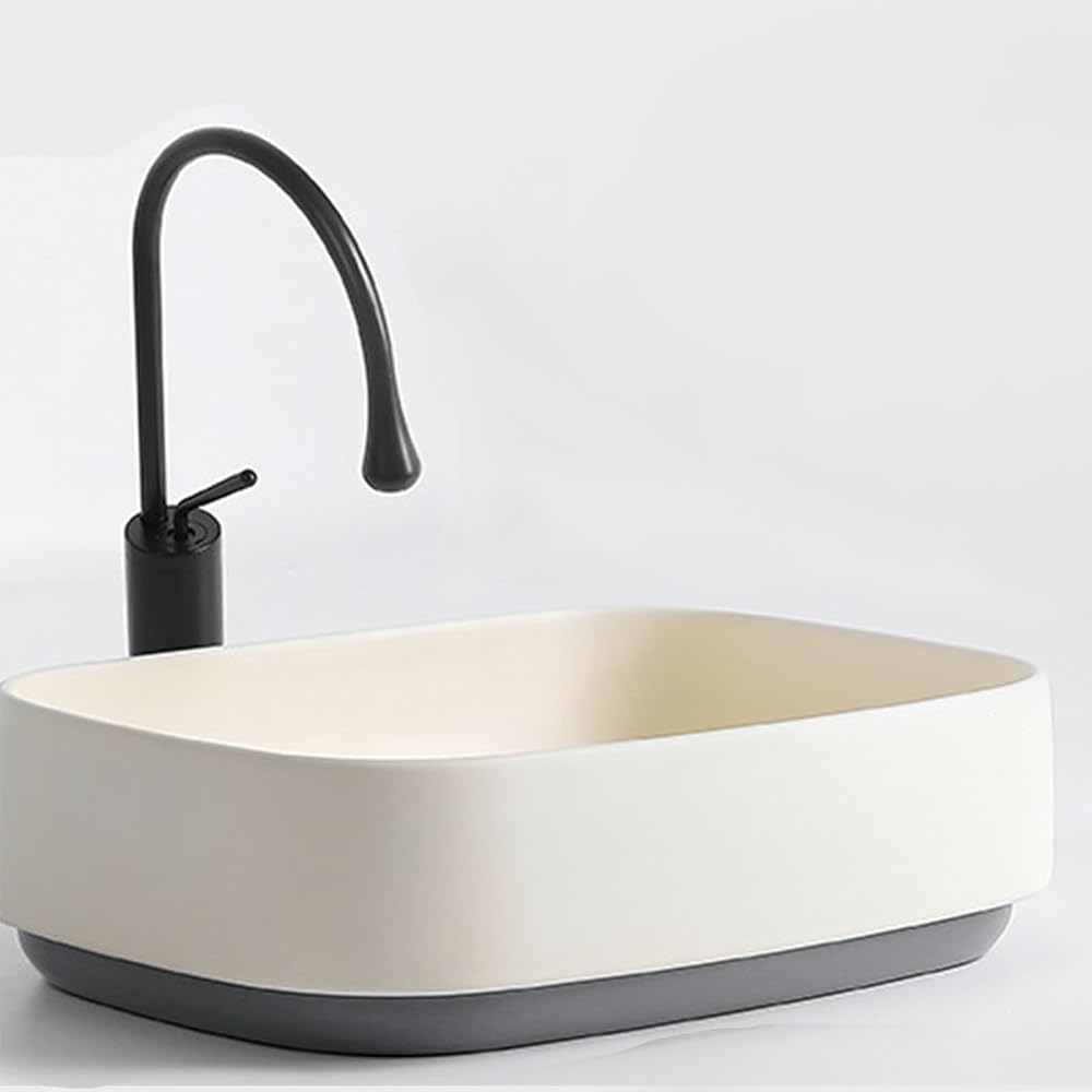 Above Counter Ceramic Vessel Sink with Faucet,Bathroom Sink ，bathroom Vanity Wash Vessel Sink Above Counter, Bathroom Vessel Sink，Lavatory Vanity，Suitable for hotels, bathrooms, laundry rooms(Gray edg