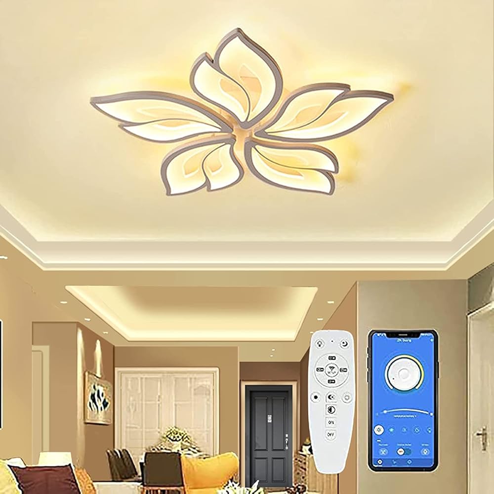 Modern LED Ceiling Light Dimmable Living Room Light with Remote Control App Light Color Brightness Color Changing Bedroom Pendant Light Dimmable Interior Lighting [Energy Rating A++]