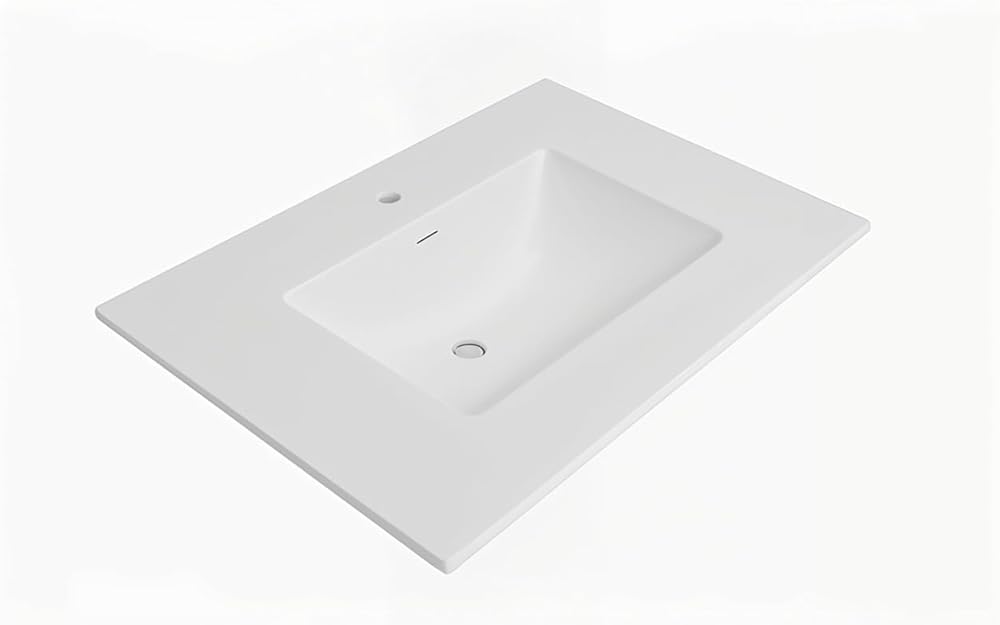 Solid Surface Resin Streamline Vanity Top with Sink-Durable, Consistent Color, Easy-to-Clean, Built-in Overflow, Single-Hole Faucet (Solid Surface Resin Vanity Top, 37 inch)