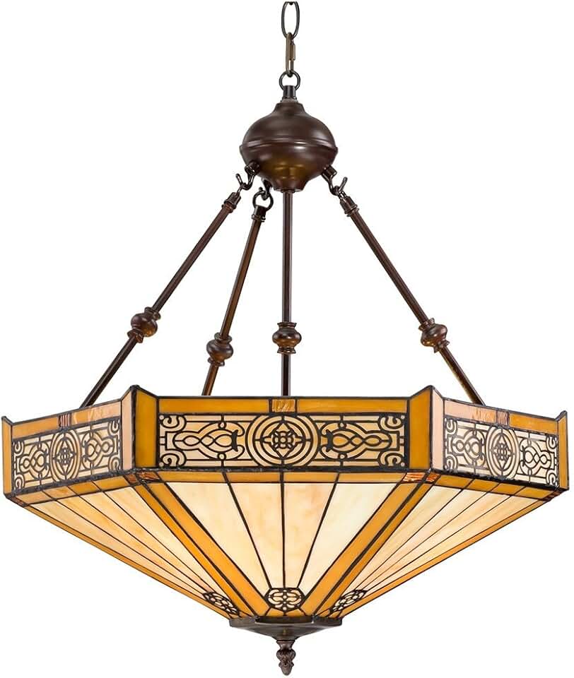 Robert Louis Tiffany Pendant Light Fixture - 3 Light, Art Glass Shade, Stratford Bronze Rustic Tiffany Pendant Light for Kitchen Islands, Living Rooms, and Dining Rooms - 20 3/4