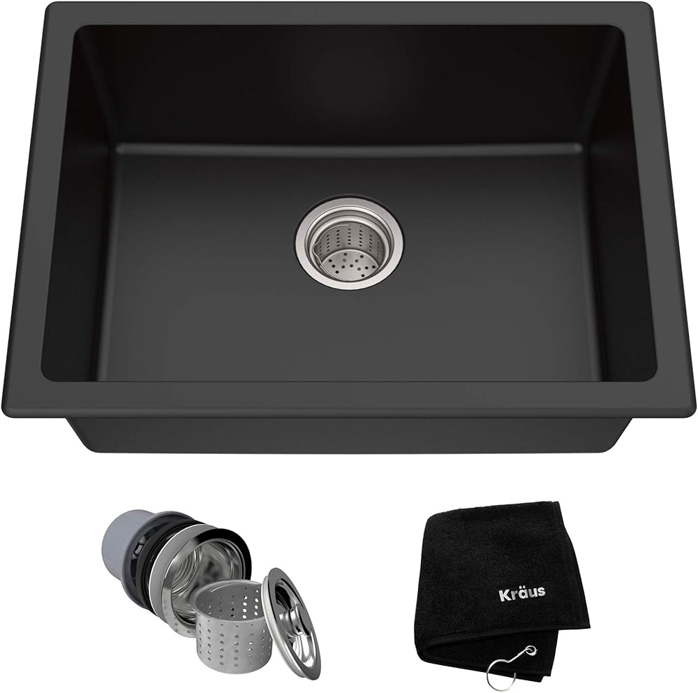 Kraus KGD-410B 24 2/5 inch Dual Mount Single Bowl Black Onyx Granite Kitchen Sink