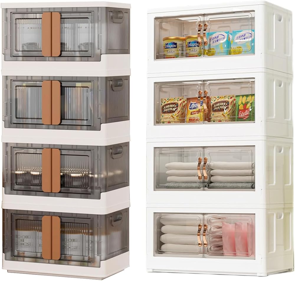 Karramlili Stackable Storage Bins With Lids 19Gal and 20Gal, 8Pack Collapsible Storage Bins Closet Organizers and Storage,Foldable Storage Box with Wheels Storage Containers for Home Kitchen Office