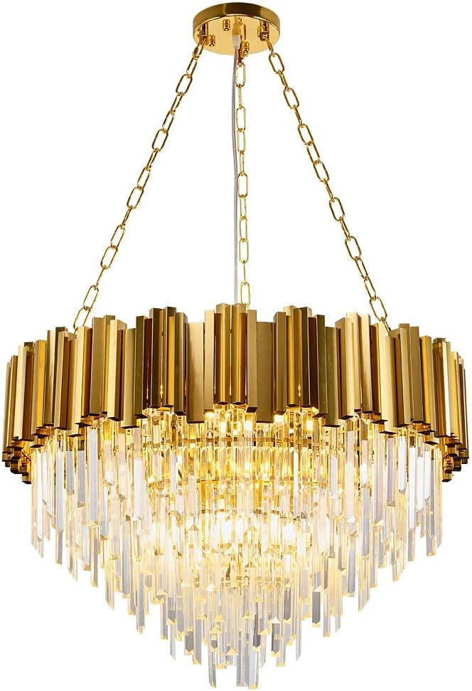 WABON Modern K9 Crystal Pendant Lighting,Round Gold Crystal Chandelier Contemporary Luxury Pendant Ceiling Lighting Fixture for Dining Living Room Kitchen Island Bedroom Foyer Hallway