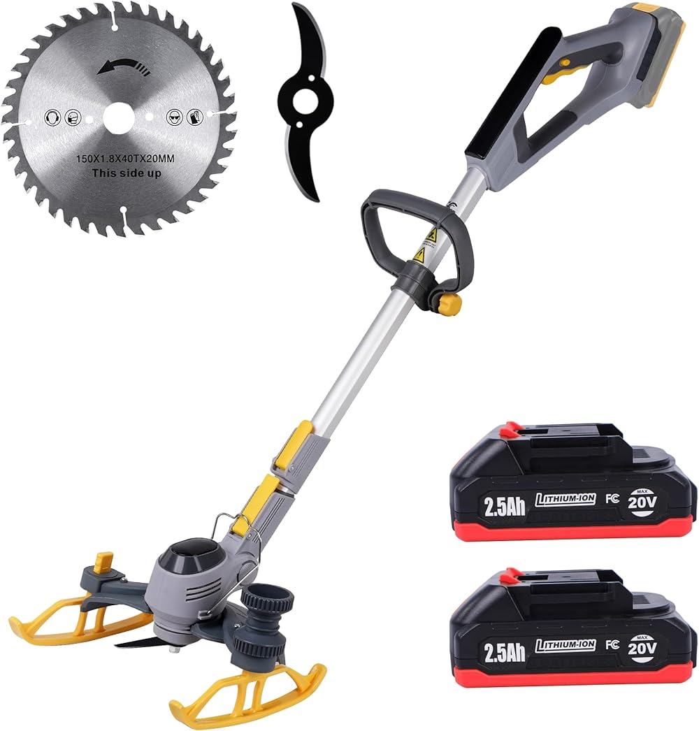 Weed Wacker Cordless, PATIOX Electric Weed Trimmer Rechargeable 3 in 1, Two 2.5 Ah Battery Powered Weed Whacker Cordless 20V Grass Trimmer with Blade and Charger (Two 2.5Ah Battery)
