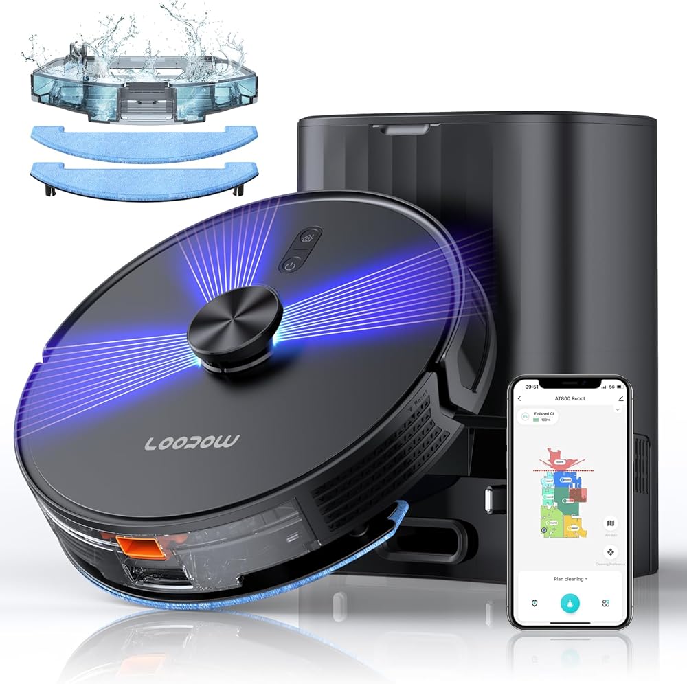 3-in-1 Robot Vacuum and Mop Combo, Self Emptying Station for 60 Days, Robotic Vacuum Cleaner with LiDAR Navigation & Max Strong 4500Pa Suction, WiFi/App/Alexa Self-Charging Replaceable Dust Bag