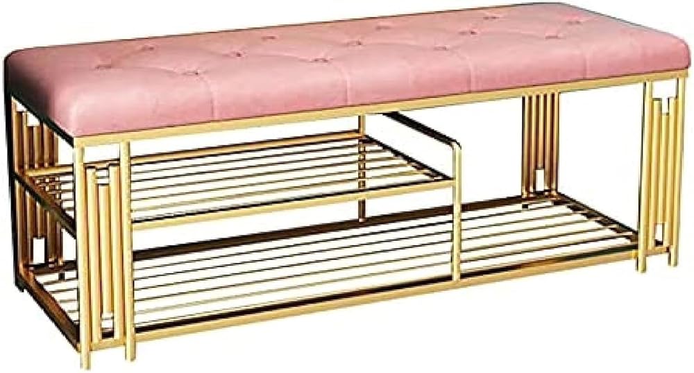 Shoe Storage Bench Entryway Hallway Furniture, 3 Tier Shoe Rack Bench with Upholstered Seat and Metal Shelf, Living Room Entrance Shoe Stool Bench, Shoe Storage Rack(C,80x35x42cm)