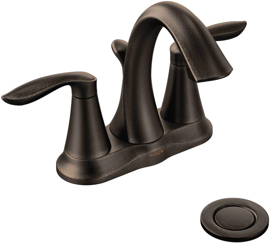 Moen Eva Oil-Rubbed Bronze Two-Handle Centerset Lavatory Faucet with Drain Assembly, Sink Faucet Bathroom 3-Hole for Standard 4-inch Countertop Setup, 6410ORB