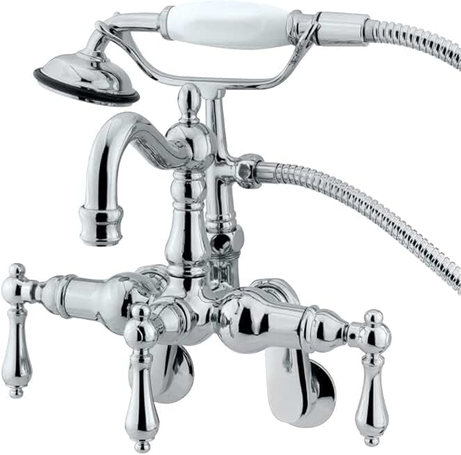 Kingston Brass CC1302T1 Heritage Vintage Leg Tub Filler with Hand Shower, Metal Lever Handle, Polished Chrome