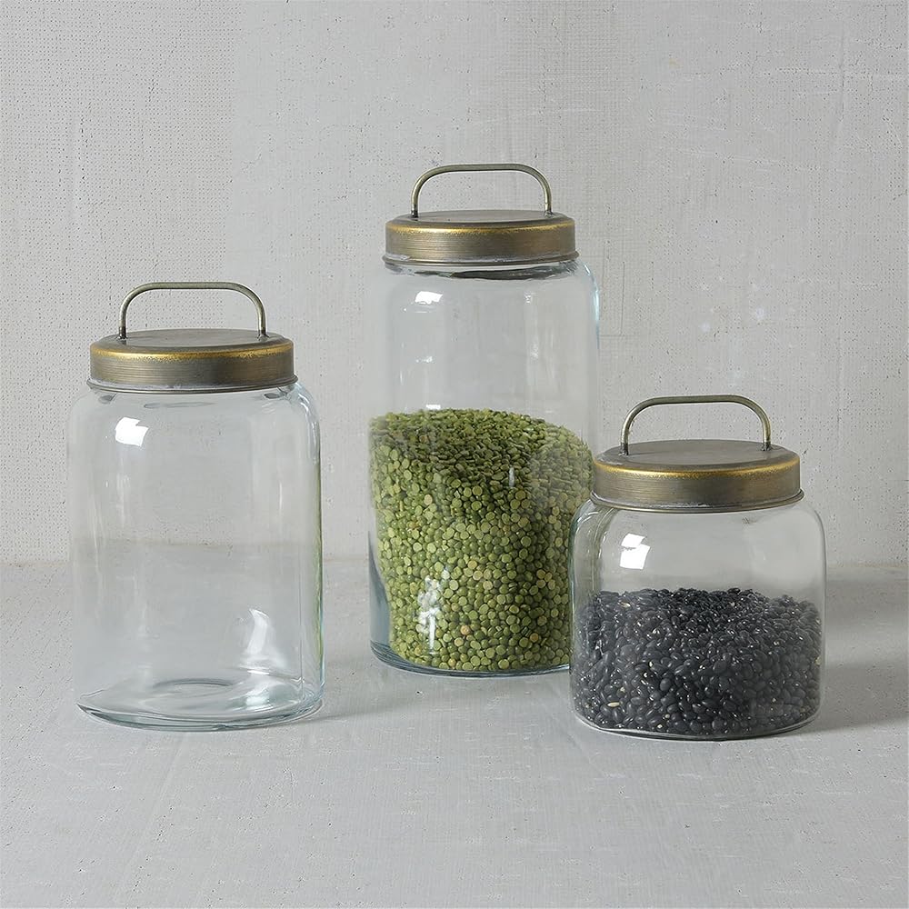 MY SWANKY HOME Retro 3 pc Set Apothecary Canister Jar Metal Lid | Rubber Seal Storage