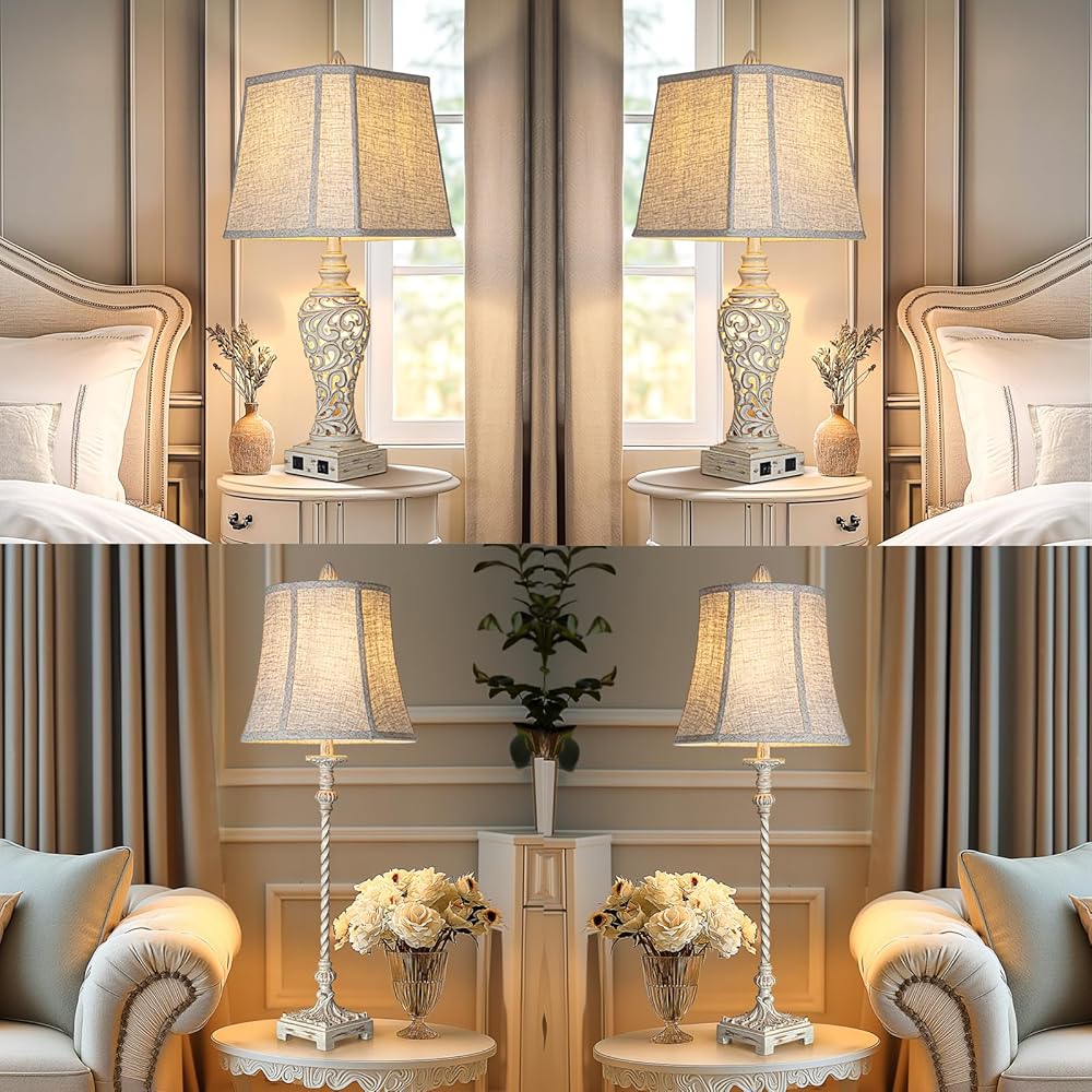 32.5''Candle Stick Buffet Table Lamp set of 2+28.5'' Table Lamp set of 2, Bedside Lamp and Living room Lamp, dining table lamp, Rustic Vintage Lamp (4PCS)