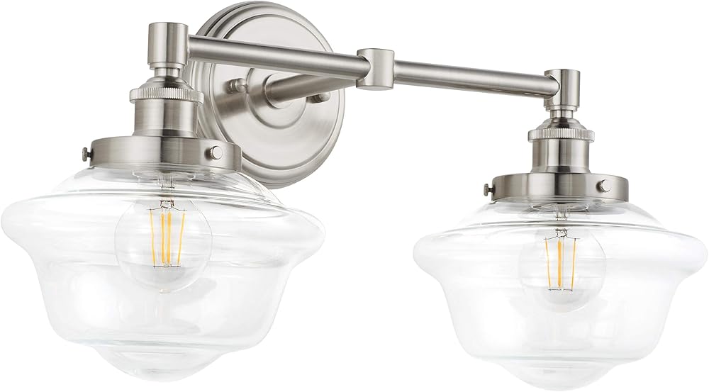 Linea di Liara Lavagna Farmhouse Brushed Nickel Bathroom Light Fixtures Over Mirror 2-Light Bathroom Vanity Light Fixture Clear Glass Shades Modern Vanity Lights, Bulbs Included UL Listed