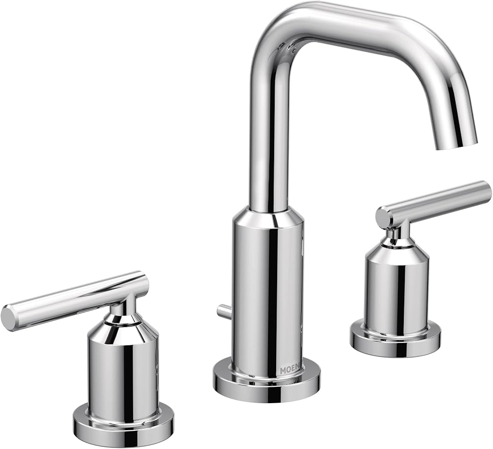 Moen Gibson Chrome Two-Handle High Arc Widespread Bathroom Sink Faucet for 3-Hole Setups with Valve Included, TV6142
