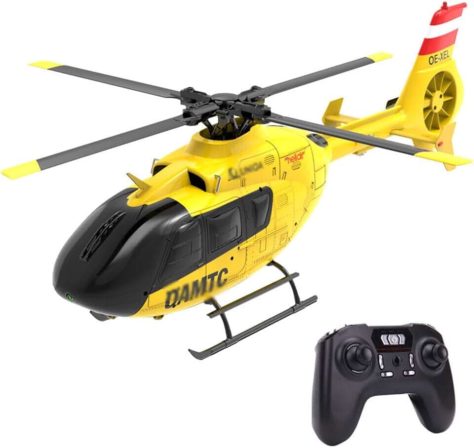 RC Helicopter EC-135 Brushless Remote Control Airplane for Adult RTF F06 2.4G 6 Channel Direct Drive Helicopter with 6-Axis Gyro RC Military Aircraft Plane Jet Model 2 Batteries (Yellow)