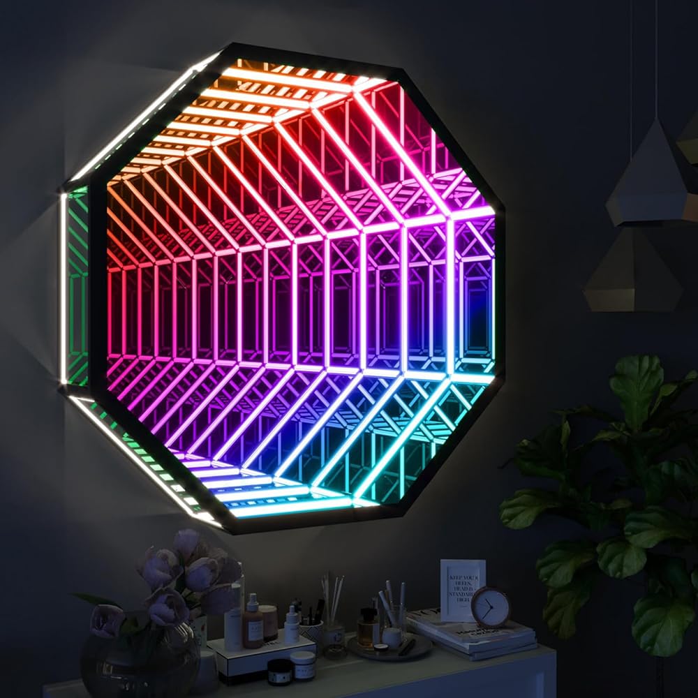 Mirror Tunnel Light LED Infinity Mirror Light with Remote Control 3D Octagon Infinity Wall Mirror Multi Color Changing Light (20in/50cm)…