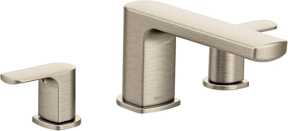 Moen Rizon Brushed Nickel Two-Handle Deck Mount Modern Roman Tub Faucet Trim, Valve Required, T935BN