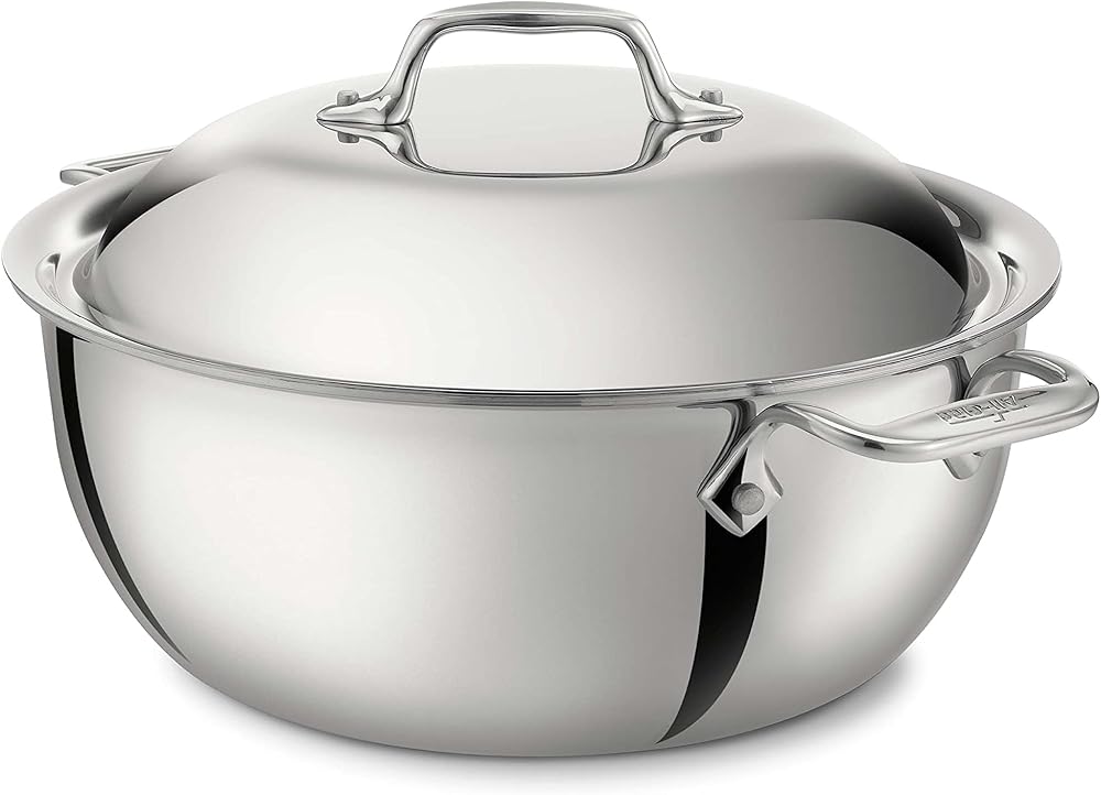 All-Clad D3 3-Ply Stainless Steel Dutch Oven 5.5 Quart Induction Oven Broiler Safe 600F Pots and Pans, Cookware Silver