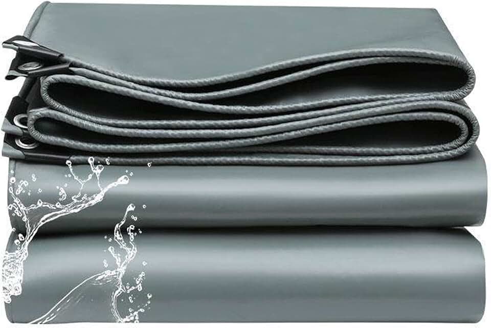 Tarpaulin Waterproof Tarp 420g/m² Heavy Duty Reinforced Tarpaulin Cover Sheet 4x4m Foldable Rainproof Canopy Tent for Camping Garden Furniture，Grey (Size:3x8m)