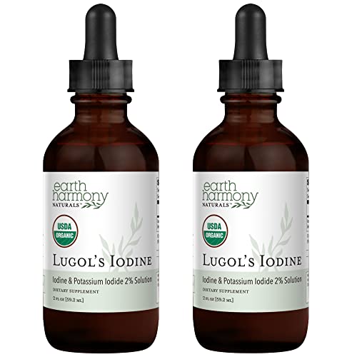 Organic Lugol's Iodine (2-Pack), Iodine and Potassium Iodide 2% Solution 3000 mcg - Liquid Supplement Drops for Thyroid Support for Women & Men, Metabolism Health, Detox Boost - 395 Servings (2 Fl Oz)