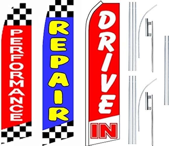 Auto Shop Services Super Flag 3 Pack & Poles-Performance-Repair-Drive In