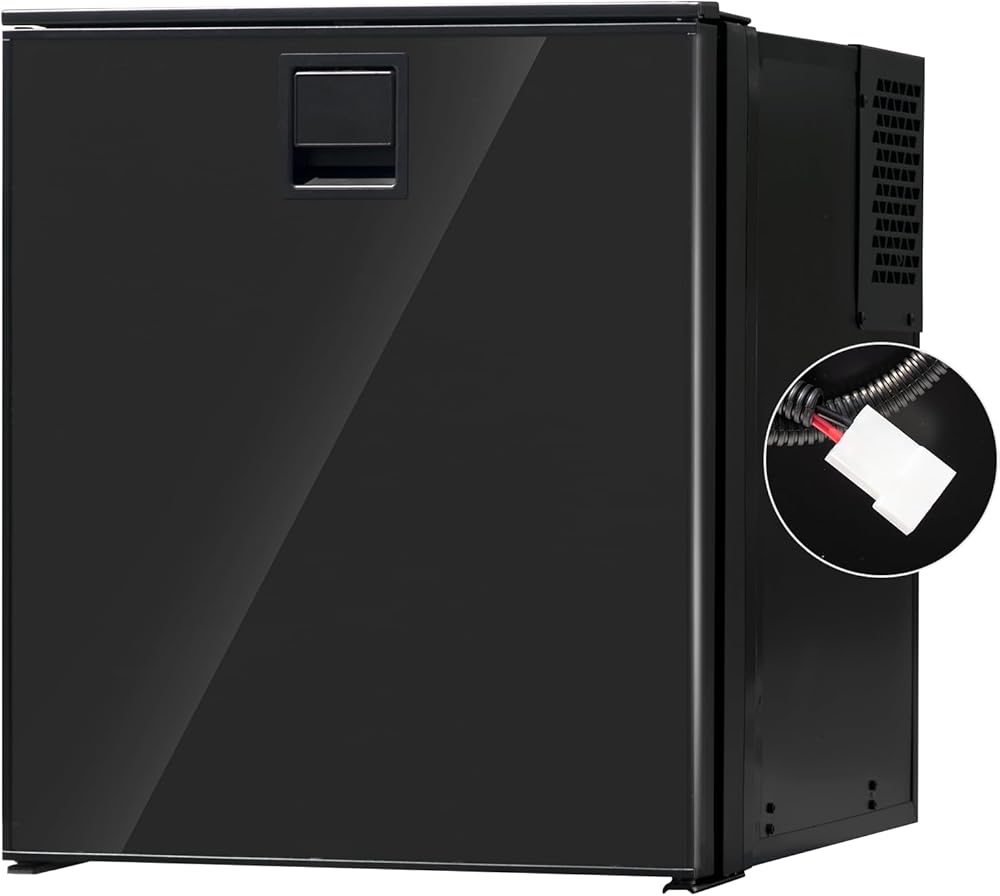 Smad 2.1 Cu.Ft. 12V RV Refrigerator, 17.8 in.W Car Refrigerator with Led Light, Reversible Door, Recessed Handle, Traval Fridge for Truck, RV, SUV, Van, Boat, Camping, DC 12V/24V, Black