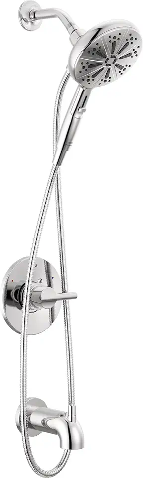 Delta Faucet Nicoli 14 Series Single-Handle Tub and Shower Trim Kit, Chrome Shower Faucet with 6-Spray Hand Held Shower Head with Hose, Chrome 144749-HS (Shower Valve Included)