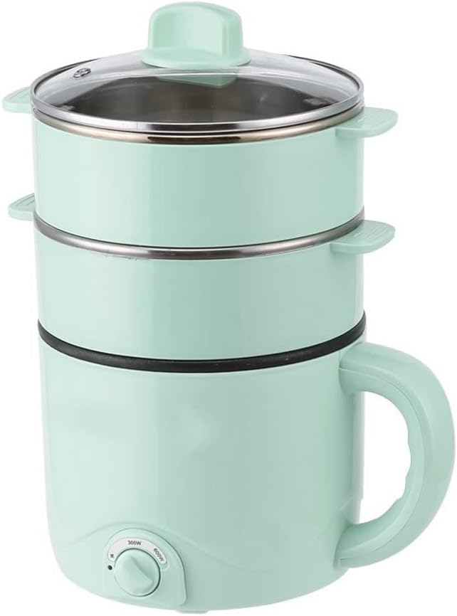DFHBFG 220V Mini Multifunction Electric Cooking Machine Household Hot Pot Multi Electric Rice Cooker Non-stick Pan(Color:Green double)