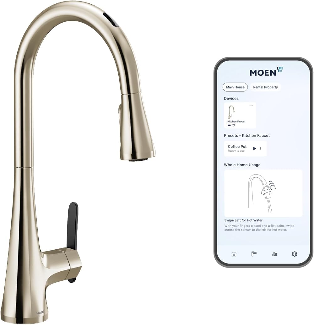 Moen S7235EV2NL Sinema Smart Touchless Pull-Down Sprayer Kitchen Faucet with Voice and Motion Control, Polished Nickel