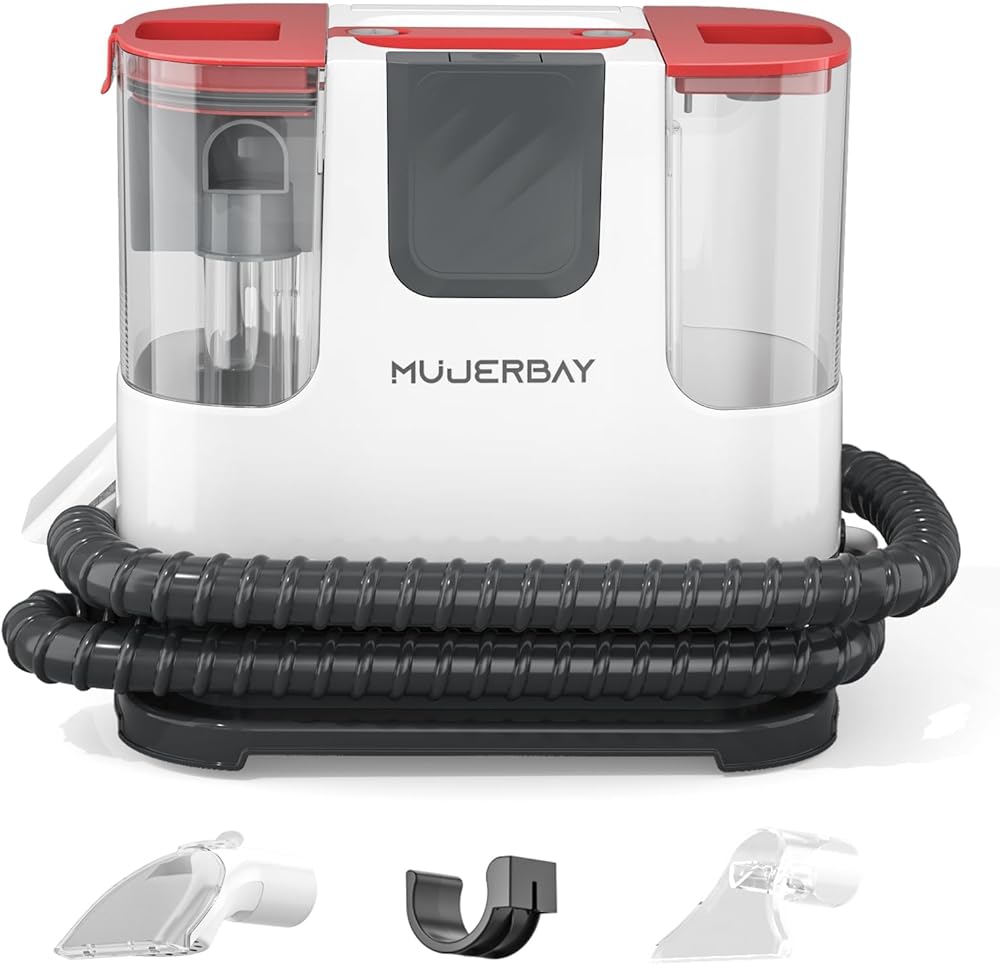 Upholstery Cleaner, MUJERBAY Protable Spot and Stain Cleaner Carpet, Easy Move with Universal Wheels, Rug Remover Deep Clean Machine for Pet, Couch, Car Red
