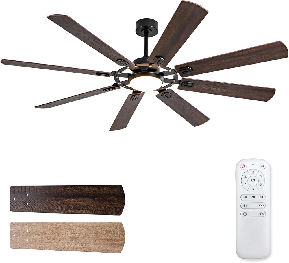 72 Inch Black Ceiling Fans with Lights and Remote Control, Modern Ceiling Fan Light,8 Blades,3 Color LED Light,6 Speed DC Motor,Indoor Outdoor Ceiling Fan for Farmhouse,Living Room