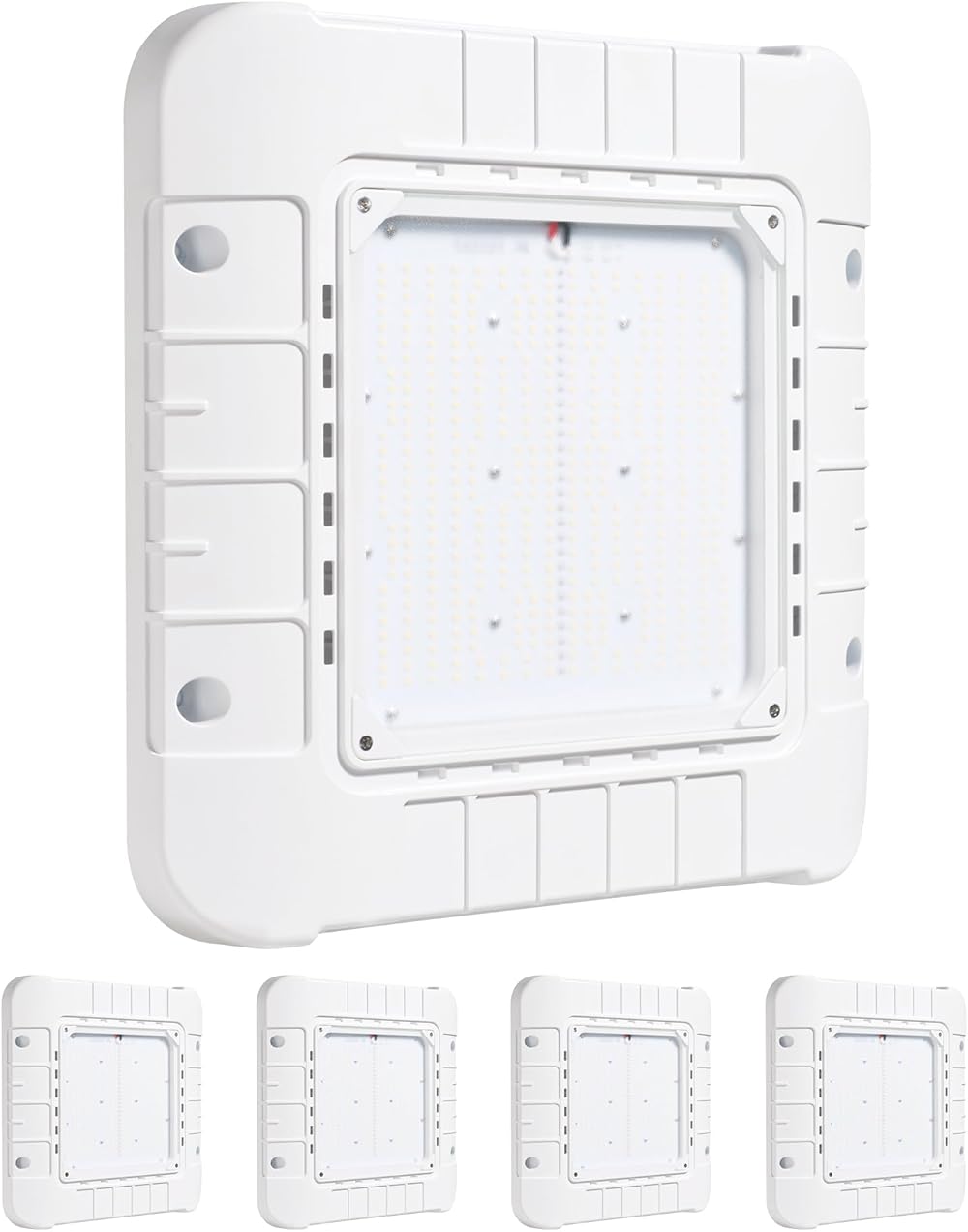 Parmida (4 Pack) LED Canopy Light, Wattage Selectable (200/250/300W), ETL, Dimmable, 100-277VAC, IP65 Waterproof, 5700K, 16.5” x 16.5”, Gas Station, Garage, Street, Outdoor Lighting, Commercial Grade