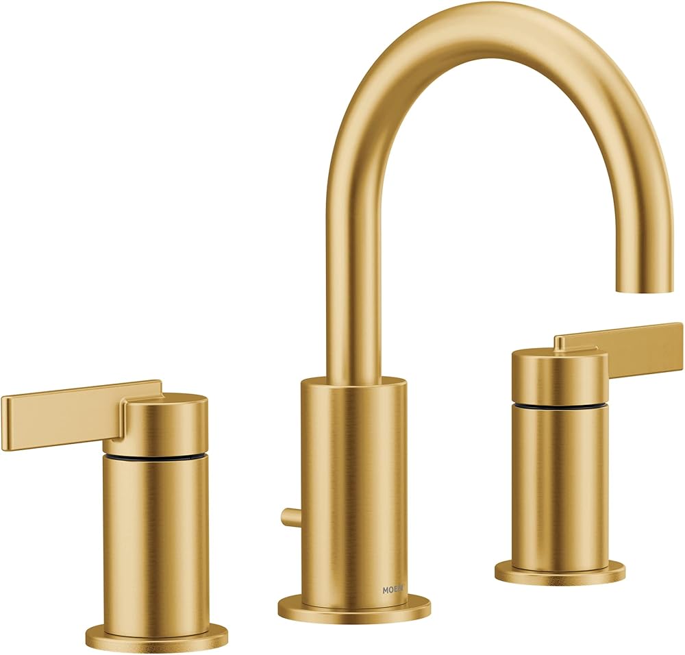 Moen Brushed Gold Cia Widespread 2-Handle High-Arc Bathroom Faucet , 3-Hole Bathroom Sink Faucet, Valve Required, T6222BG