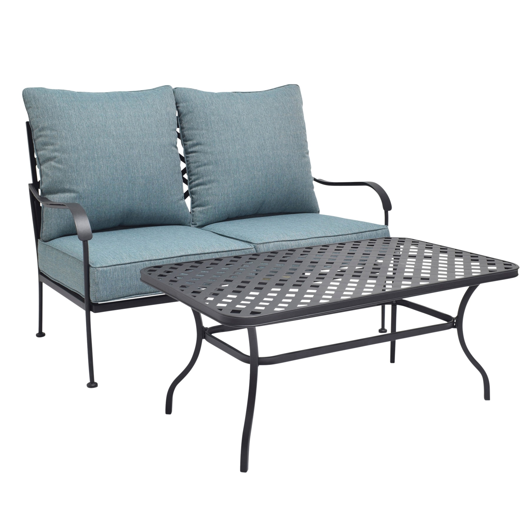 Style Selections San Terra 2-Piece Patio Conversation Set with Blue Cushions