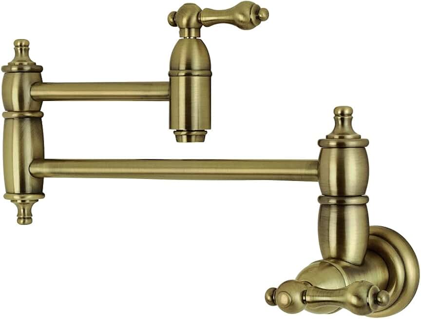 Kingston Brass KS3103AL Wall Mount Pot Filler Kitchen Faucet, Antique Brass, 8-1/8-Inch Spout Height