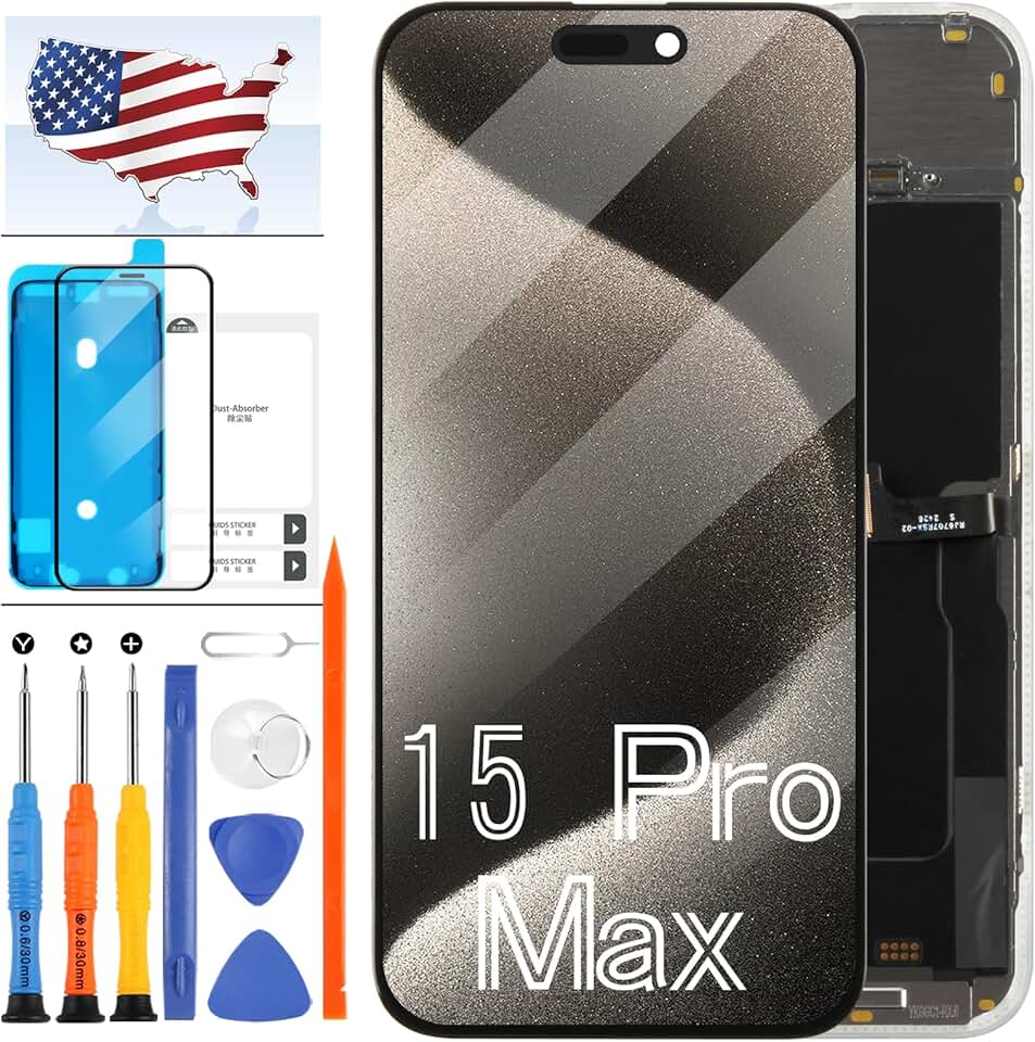 for iPhone 15 Pro Max Screen Replace 6.7 inch for iPhone 15 Pro Max OLED LCD Display Digitizer Touch Screen Assembly Repair Kit with Tools
