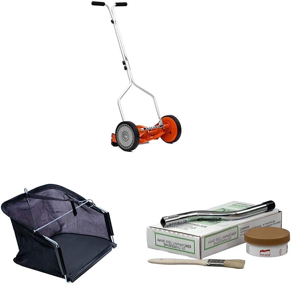 American Lawn Mower Company 1204-14 14-Inch Push Reel Lawn Mower & Sharpening Kit & Grass Catcher Bundle