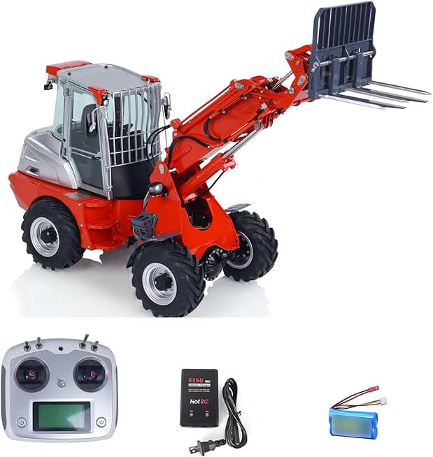 1:14 LESU RTR RC Hydraulic Telescopic Arm Loader AT1050 Fork Lift Truck Model Light Sound System Motor Servo ESC(Red Grey and Silver)