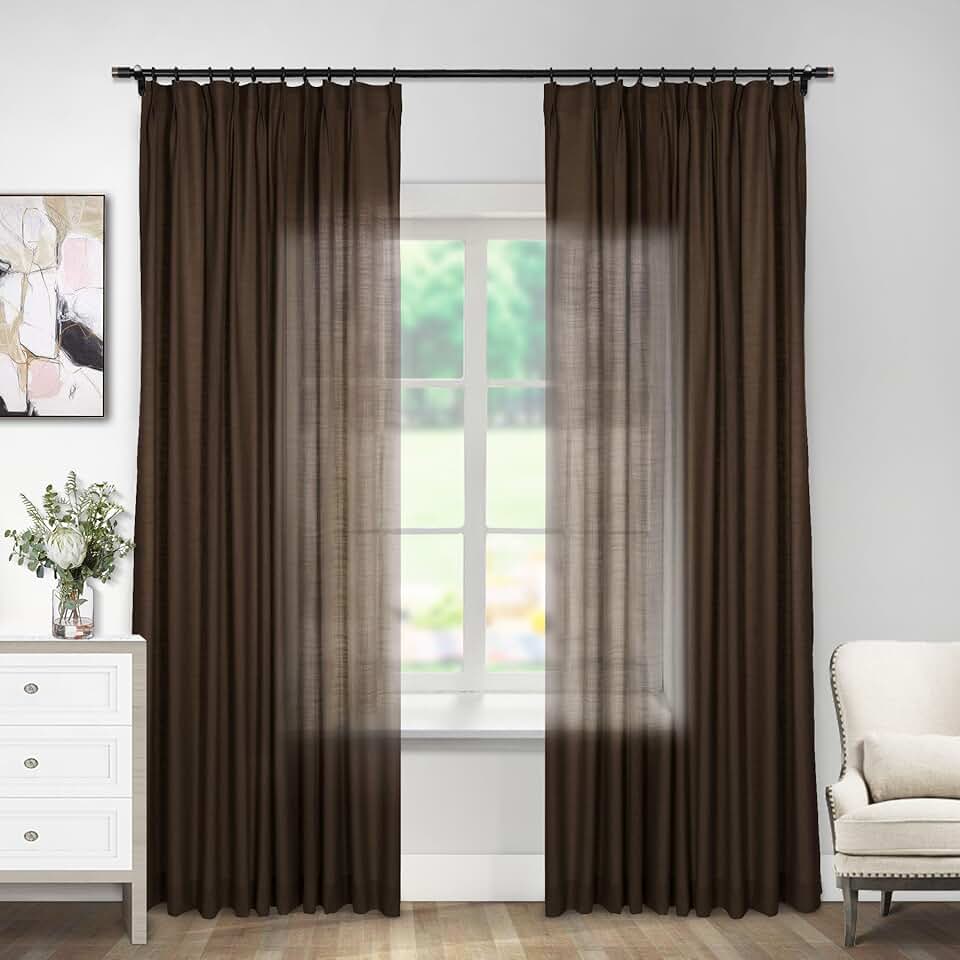 Macochico Extra Wide Linen Blend Curtains 96 Inches Light Filtering Linen Drapes Soft and Breathable Window Treatment Panel for Living Room Sliding Door,Brown,150W x 96L,1 Panel