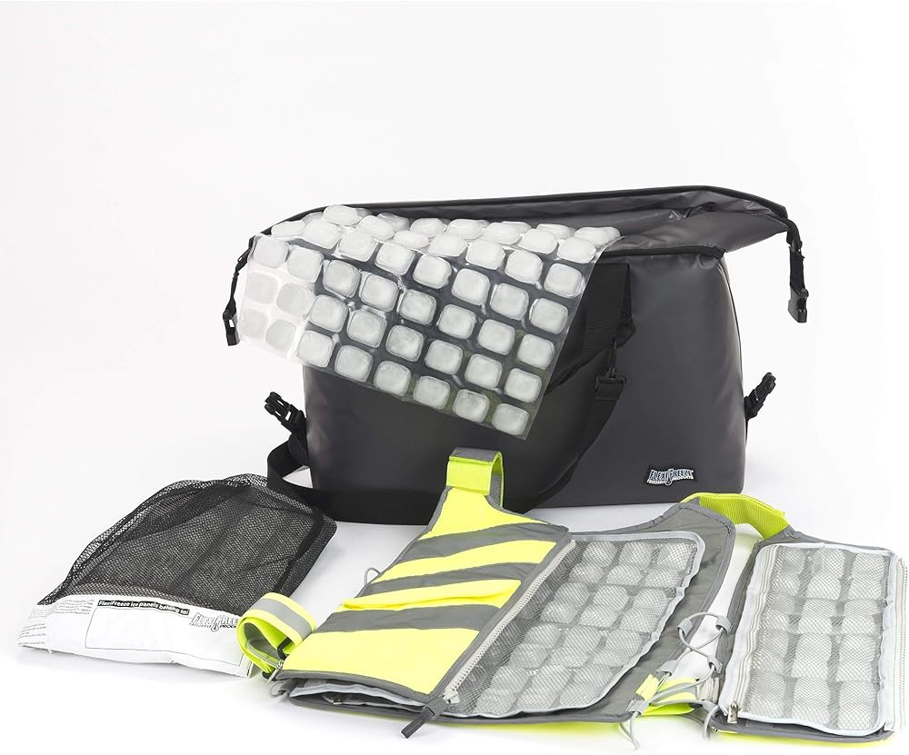 FlexiFreeze Ice Vest Hi-Vis Professional Cooling Kit - Cooling Vest with Additional Refill Panel and Travel Cooler