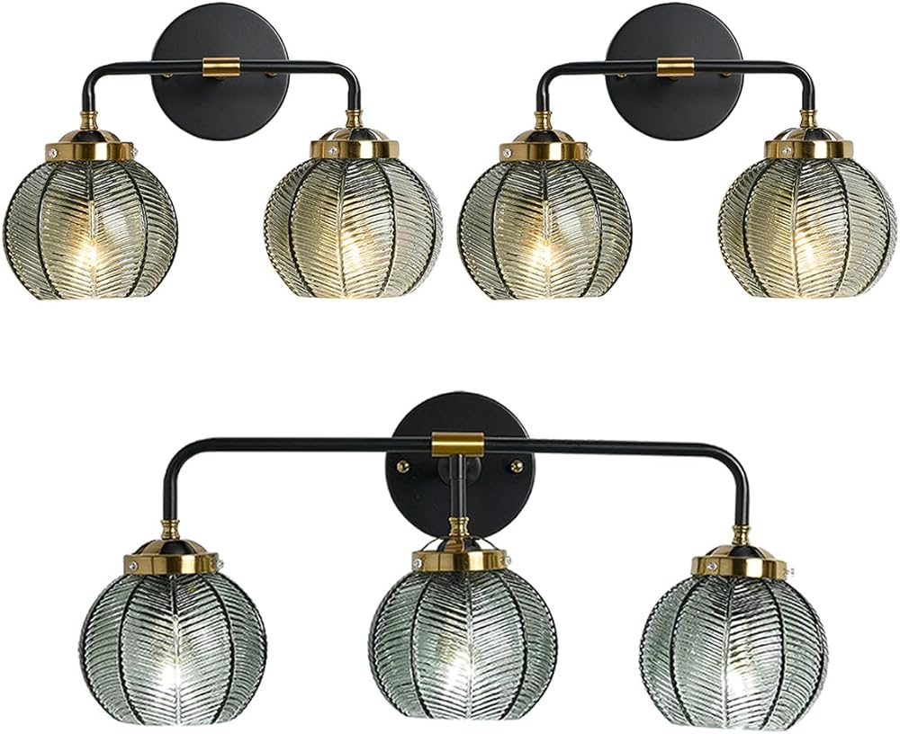 Bathroom Vanity Light Black Wall Mount Light with Green Glass Shade, Mid Century Modern Wall Sconce Light for Over Mirror Bedroom Hallway