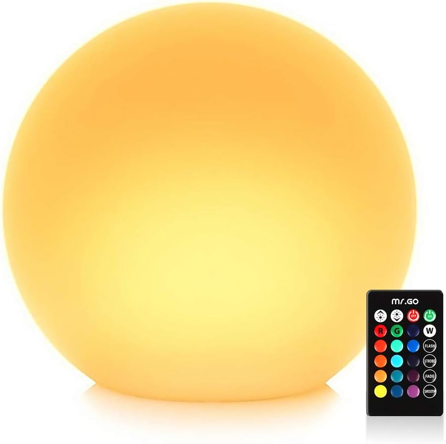 Mr.Go 14-inch LED Ball Light with Remote, Waterproof Rechargeable LED Globe Light Glowing Orb Mood Lamp, Dimmable 16 RGB Colors, Great for Home Garden Patio Pool Party Decorative Ambient Lighting