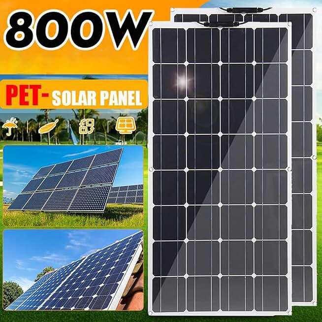 800W/400W Solar Panel 18V Semi-Flexible Monocrystalline Solar Cell DIY Cable Outdoor Car RV Waterproof Rechargeable Power System,800W