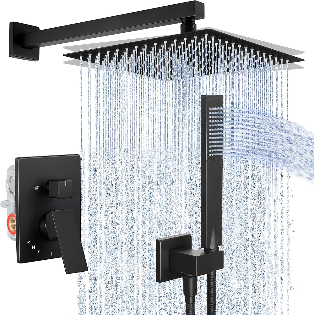 KES Shower Faucet, Shower Faucets Sets Complete 12 Inch Rain Shower Head with Handheld Spray, Pressure Balance Shower System (cUPC Certified Shower Valve Included), Matte Black, XB6230S12-BK